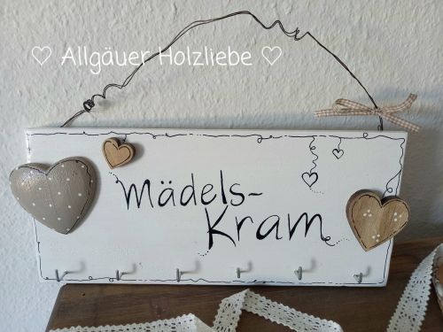Preview: Schmuckhalter * Hakenleiste * Shabby * Beige-Taupe * 13,5 x 32 cm * Herz * Mädels-Kram